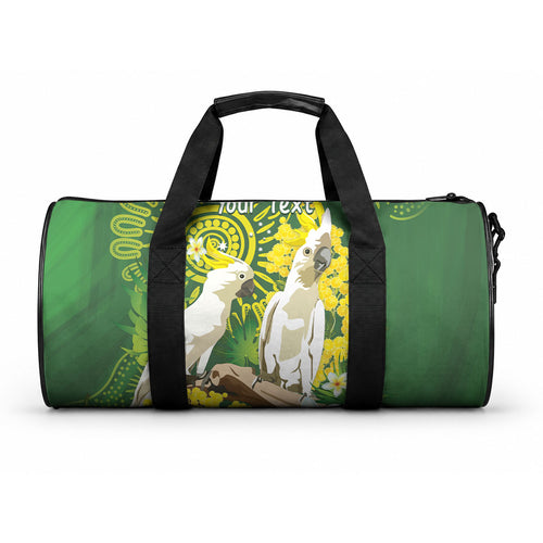 Personalised Australia Golden Wattle And Cacatua Galerita Duffle Bag Aboriginal Art
