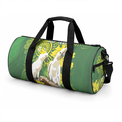 Personalised Australia Golden Wattle And Cacatua Galerita Duffle Bag Aboriginal Art