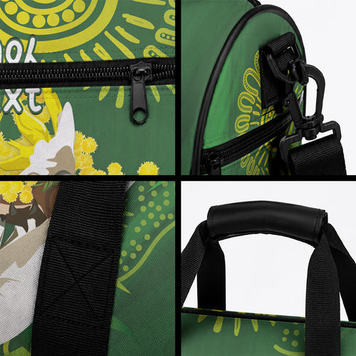 Personalised Australia Golden Wattle And Cacatua Galerita Duffle Bag Aboriginal Art