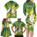 Personalised Australia Golden Wattle And Cacatua Galerita Family Matching Long Sleeve Bodycon Dress and Hawaiian Shirt Aboriginal Art