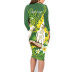 Personalised Australia Golden Wattle And Cacatua Galerita Family Matching Long Sleeve Bodycon Dress and Hawaiian Shirt Aboriginal Art
