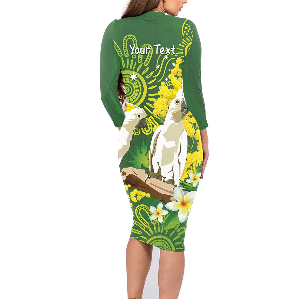 Personalised Australia Golden Wattle And Cacatua Galerita Family Matching Long Sleeve Bodycon Dress and Hawaiian Shirt Aboriginal Art