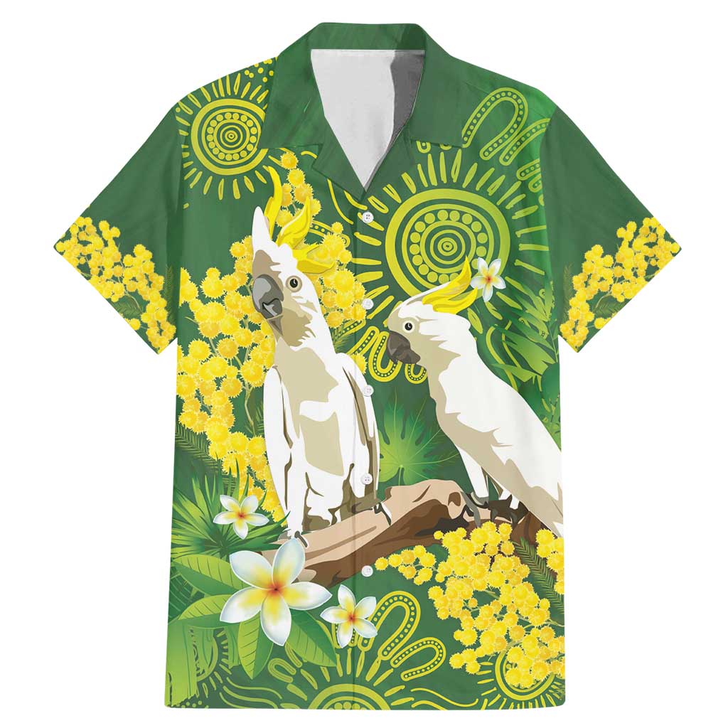 Personalised Australia Golden Wattle And Cacatua Galerita Family Matching Mermaid Dress and Hawaiian Shirt Aboriginal Art