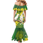Personalised Australia Golden Wattle And Cacatua Galerita Family Matching Mermaid Dress and Hawaiian Shirt Aboriginal Art