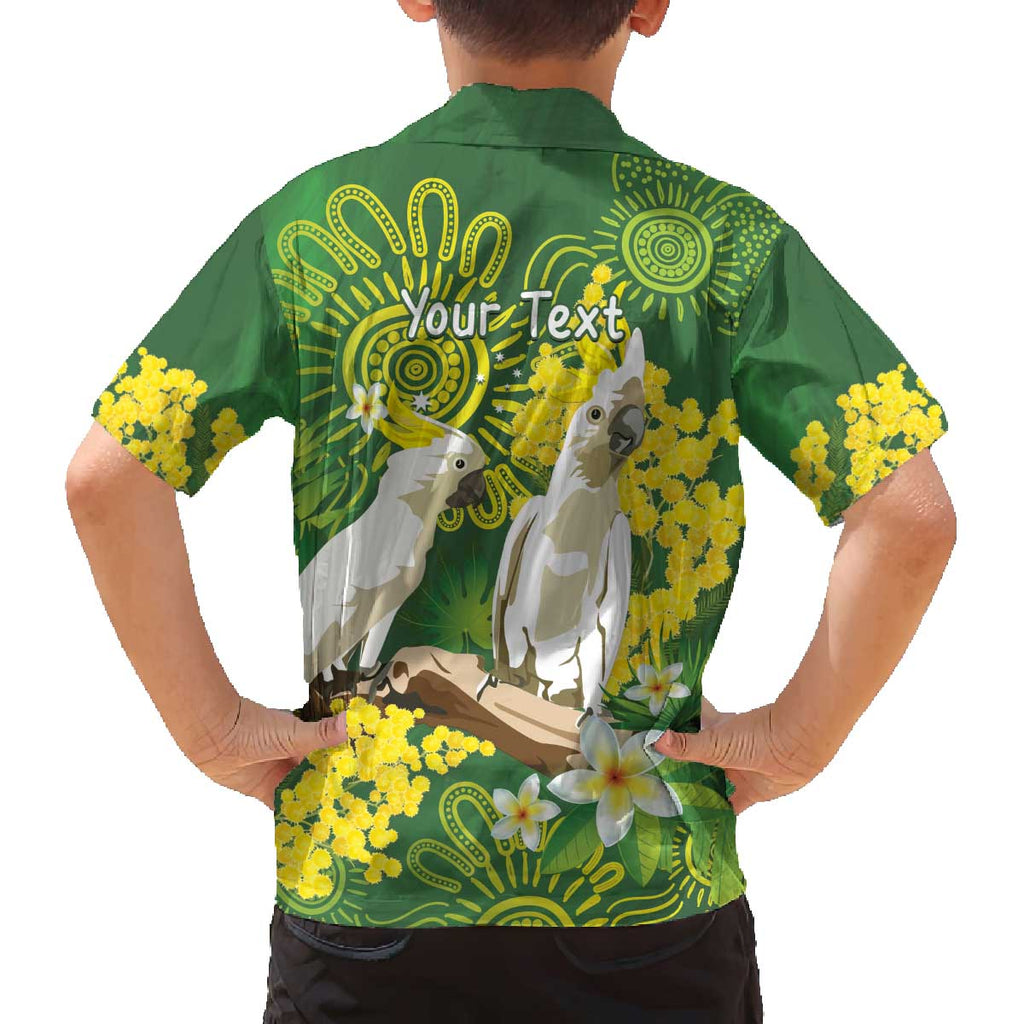 Personalised Australia Golden Wattle And Cacatua Galerita Family Matching Off Shoulder Short Dress and Hawaiian Shirt Aboriginal Art