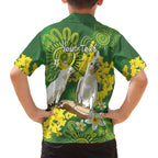 Personalised Australia Golden Wattle And Cacatua Galerita Family Matching Off Shoulder Short Dress and Hawaiian Shirt Aboriginal Art