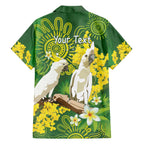Personalised Australia Golden Wattle And Cacatua Galerita Family Matching Off Shoulder Short Dress and Hawaiian Shirt Aboriginal Art