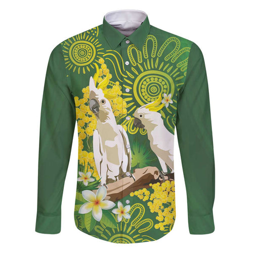 Personalised Australia Golden Wattle And Cacatua Galerita Family Matching Off Shoulder Short Dress and Hawaiian Shirt Aboriginal Art