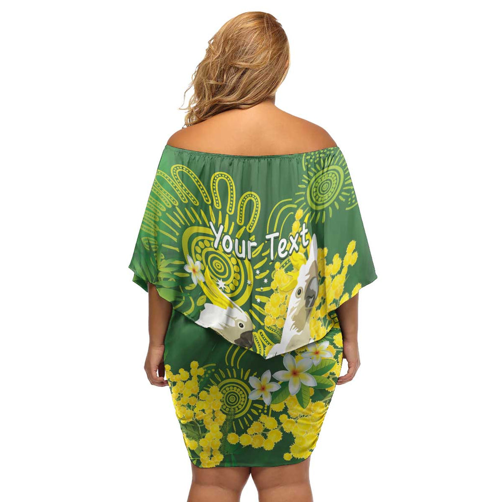 Personalised Australia Golden Wattle And Cacatua Galerita Family Matching Off Shoulder Short Dress and Hawaiian Shirt Aboriginal Art