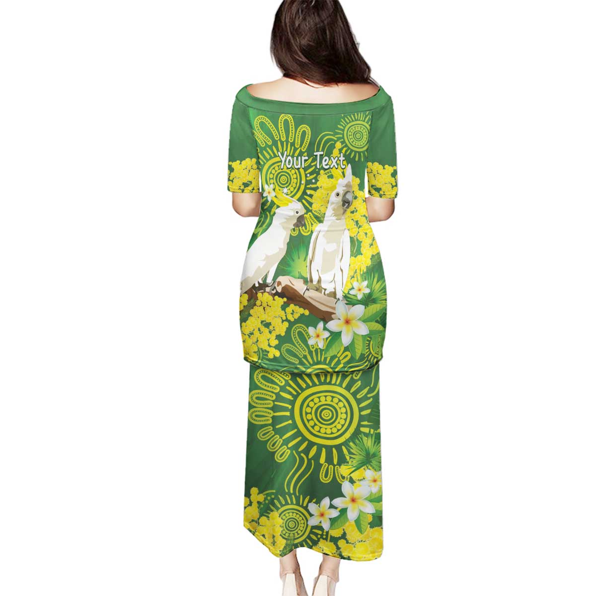 Personalised Australia Golden Wattle And Cacatua Galerita Family Matching Puletasi and Hawaiian Shirt Aboriginal Art