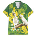 Personalised Australia Golden Wattle And Cacatua Galerita Family Matching Short Sleeve Bodycon Dress and Hawaiian Shirt Aboriginal Art