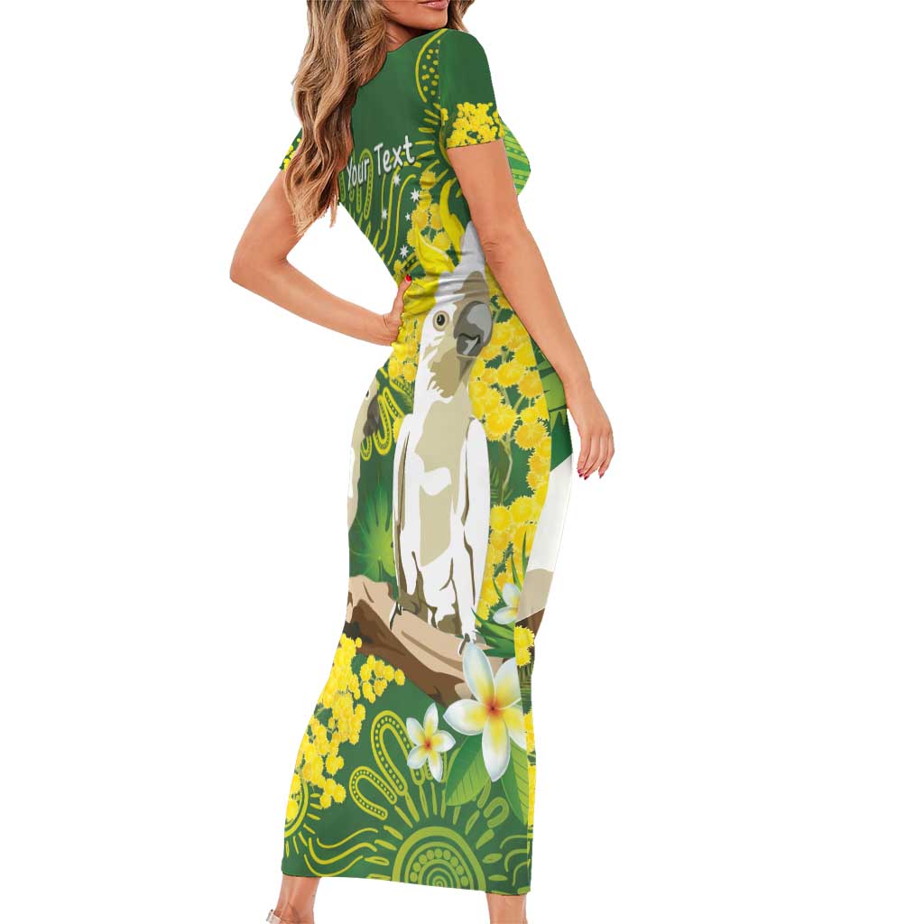 Personalised Australia Golden Wattle And Cacatua Galerita Family Matching Short Sleeve Bodycon Dress and Hawaiian Shirt Aboriginal Art
