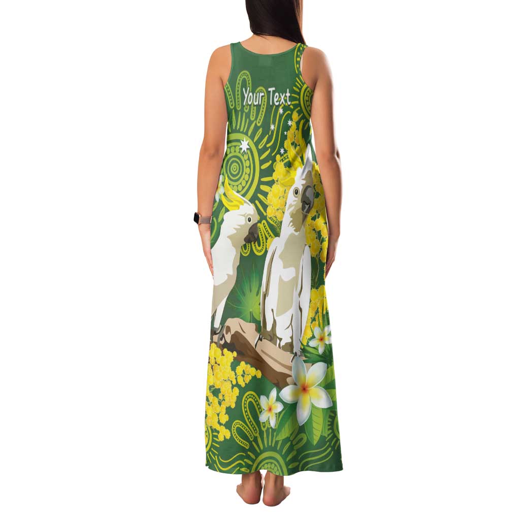 Personalised Australia Golden Wattle And Cacatua Galerita Family Matching Tank Maxi Dress and Hawaiian Shirt Aboriginal Art