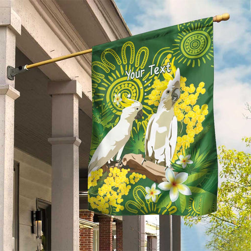 Personalised Australia Golden Wattle And Cacatua Galerita Garden Flag Aboriginal Art