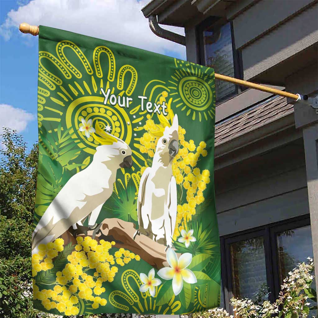 Personalised Australia Golden Wattle And Cacatua Galerita Garden Flag Aboriginal Art