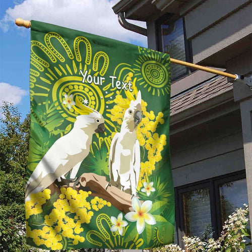 Personalised Australia Golden Wattle And Cacatua Galerita Garden Flag Aboriginal Art