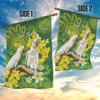 Personalised Australia Golden Wattle And Cacatua Galerita Garden Flag Aboriginal Art