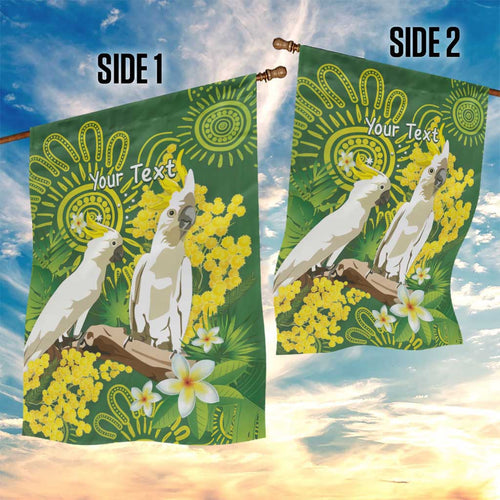 Personalised Australia Golden Wattle And Cacatua Galerita Garden Flag Aboriginal Art
