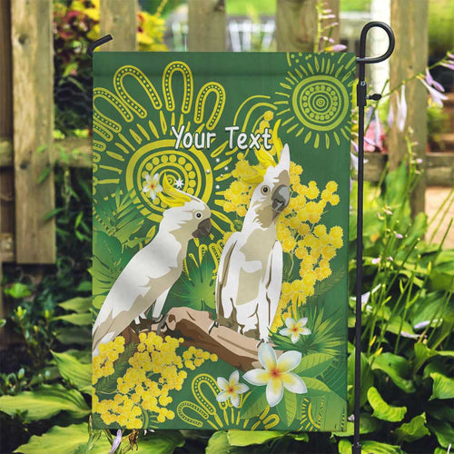 Personalised Australia Golden Wattle And Cacatua Galerita Garden Flag Aboriginal Art
