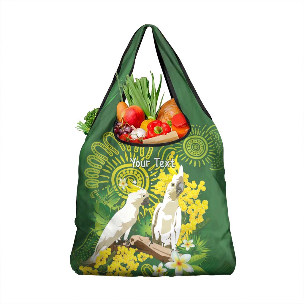 Personalised Australia Golden Wattle And Cacatua Galerita Grocery Bag Aboriginal Art
