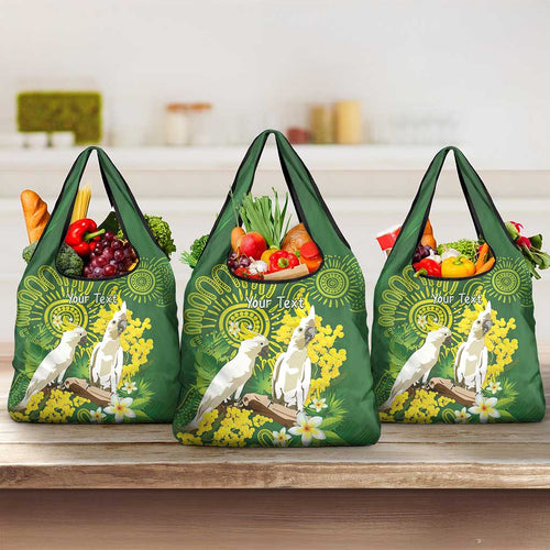 Personalised Australia Golden Wattle And Cacatua Galerita Grocery Bag Aboriginal Art