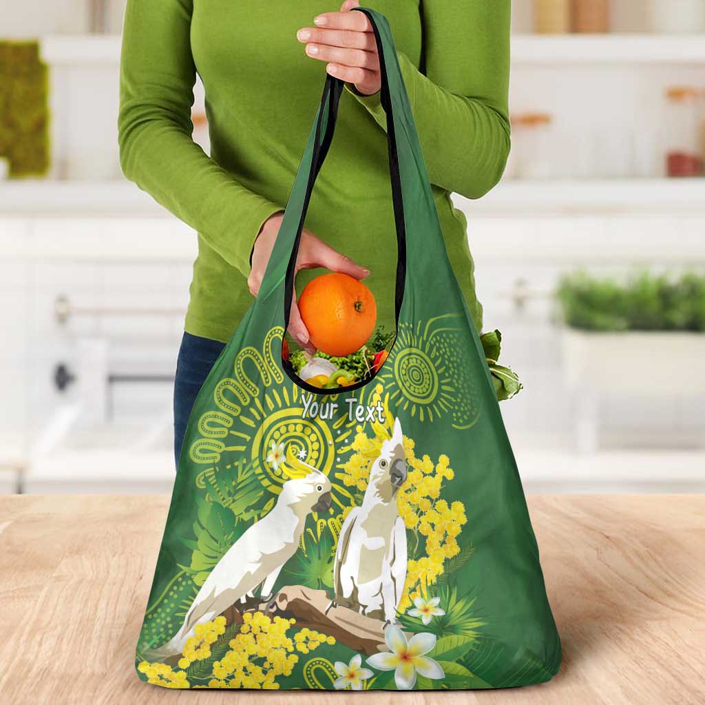 Personalised Australia Golden Wattle And Cacatua Galerita Grocery Bag Aboriginal Art