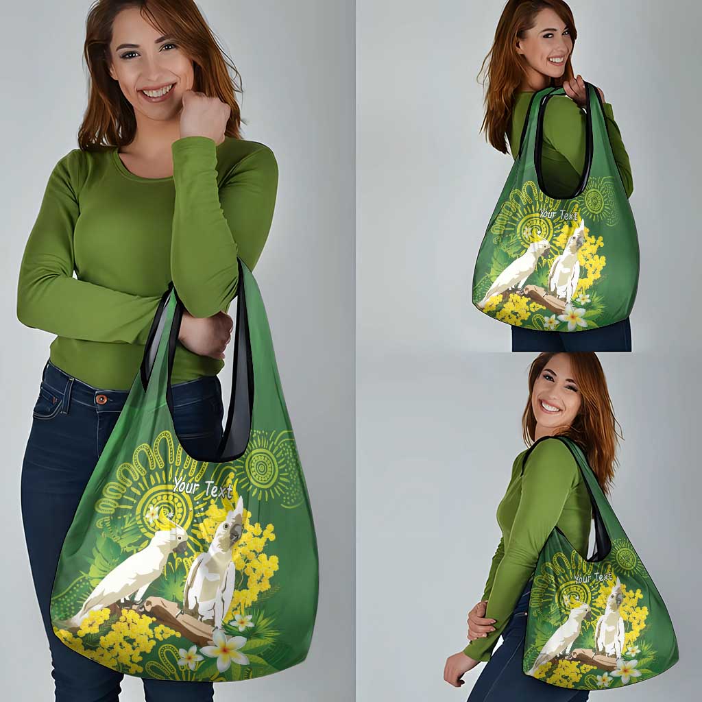 Personalised Australia Golden Wattle And Cacatua Galerita Grocery Bag Aboriginal Art