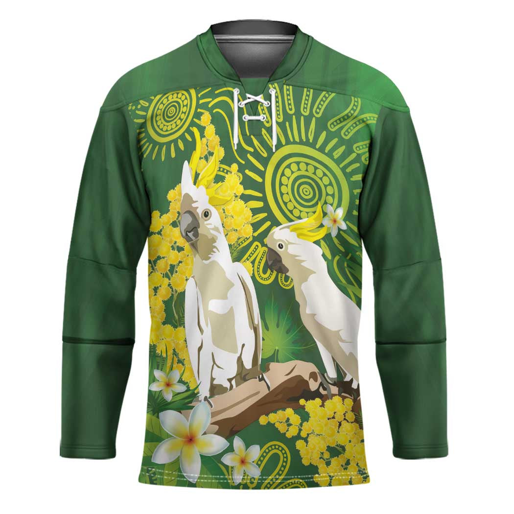 Personalised Australia Golden Wattle And Cacatua Galerita Hockey Jersey Aboriginal Art - Aussie Hoodie