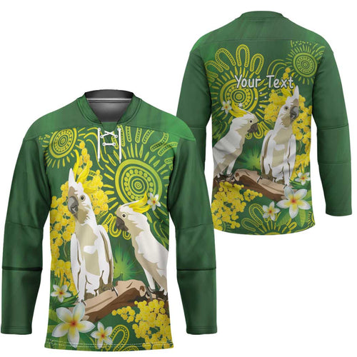 Personalised Australia Golden Wattle And Cacatua Galerita Hockey Jersey Aboriginal Art - Aussie Hoodie