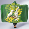 Personalised Australia Golden Wattle And Cacatua Galerita Hooded Blanket Aboriginal Art
