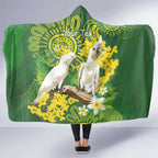 Personalised Australia Golden Wattle And Cacatua Galerita Hooded Blanket Aboriginal Art