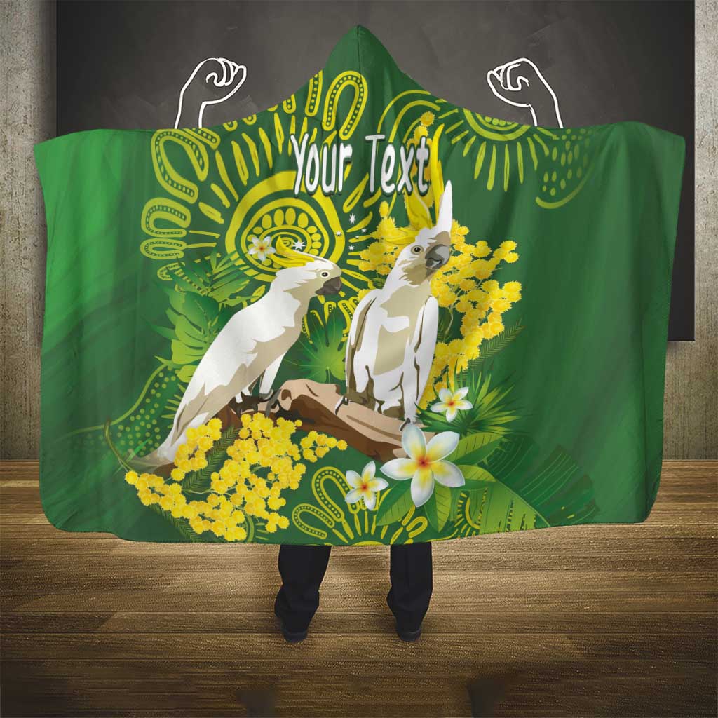 Personalised Australia Golden Wattle And Cacatua Galerita Hooded Blanket Aboriginal Art