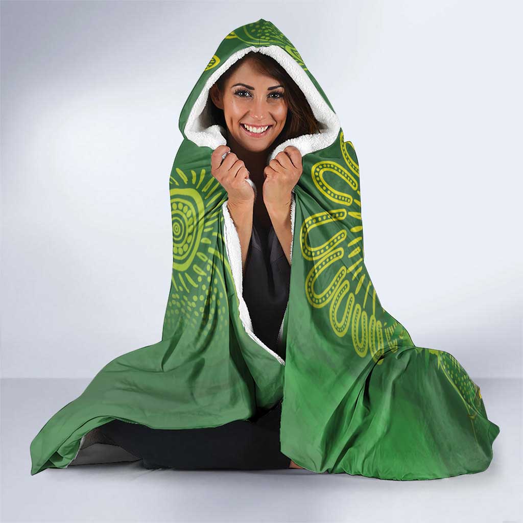 Personalised Australia Golden Wattle And Cacatua Galerita Hooded Blanket Aboriginal Art