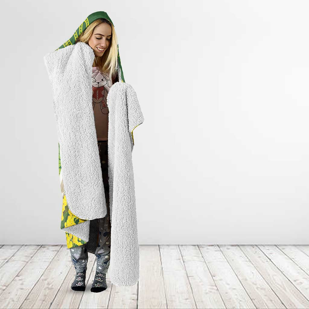 Personalised Australia Golden Wattle And Cacatua Galerita Hooded Blanket Aboriginal Art