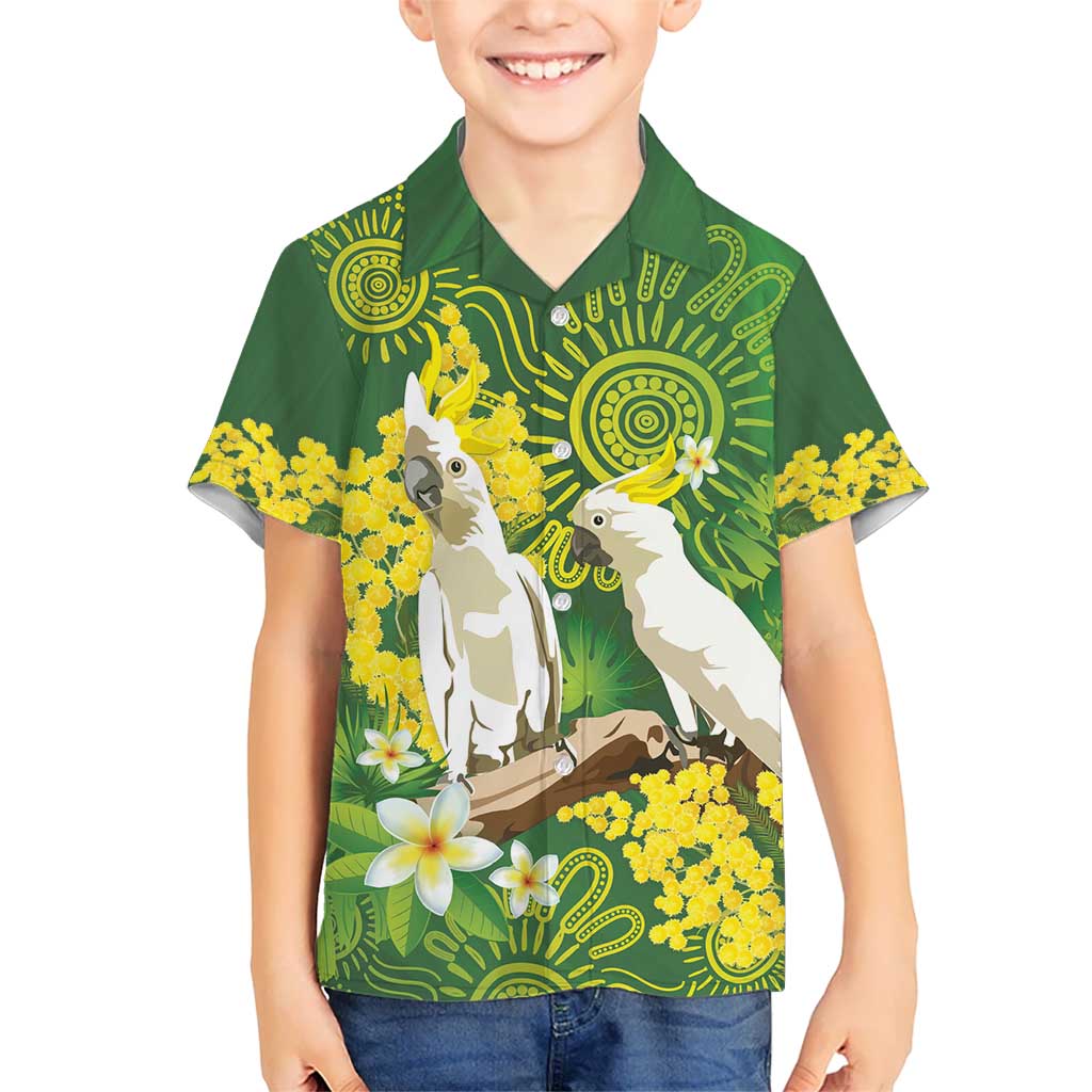 Personalised Australia Golden Wattle And Cacatua Galerita Kid Hawaiian Shirt Aboriginal Art