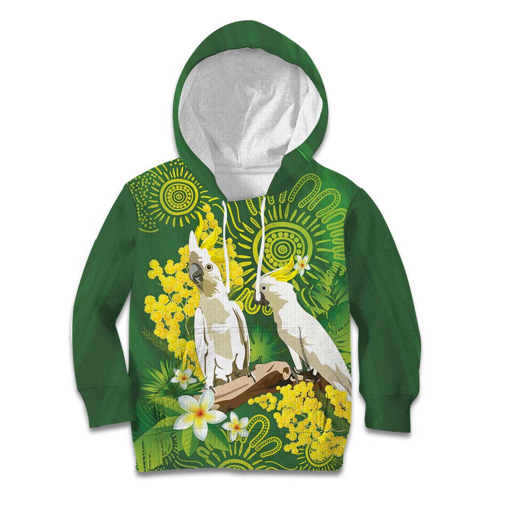 Personalised Australia Golden Wattle And Cacatua Galerita Kid Hoodie Aboriginal Art