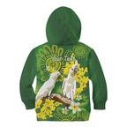 Personalised Australia Golden Wattle And Cacatua Galerita Kid Hoodie Aboriginal Art