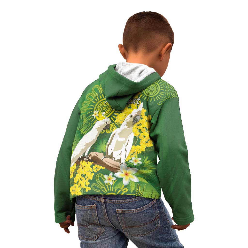 Personalised Australia Golden Wattle And Cacatua Galerita Kid Hoodie Aboriginal Art
