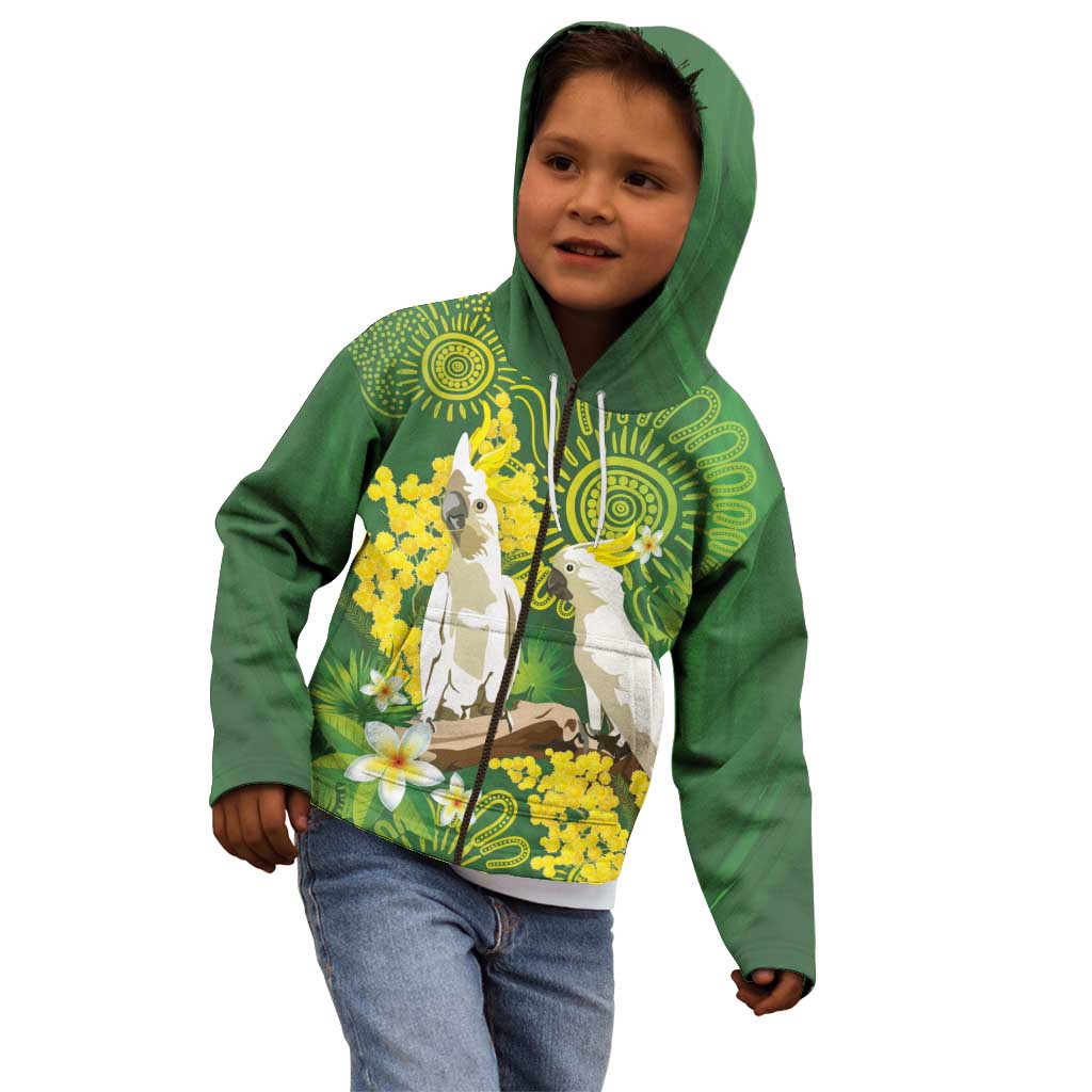 Personalised Australia Golden Wattle And Cacatua Galerita Kid Hoodie Aboriginal Art