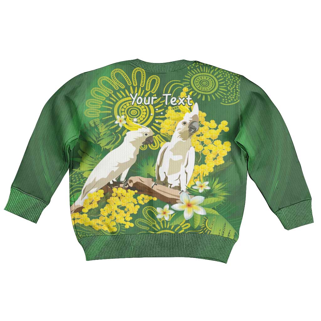 Personalised Australia Golden Wattle And Cacatua Galerita Kid Ugly Christmas Sweater Aboriginal Art - Aussie Hoodie