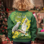 Personalised Australia Golden Wattle And Cacatua Galerita Kid Ugly Christmas Sweater Aboriginal Art - Aussie Hoodie