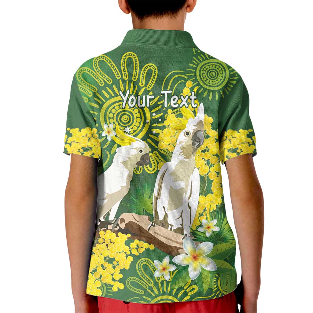 Personalised Australia Golden Wattle And Cacatua Galerita Kid Polo Shirt Aboriginal Art