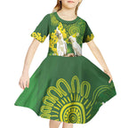 Personalised Australia Golden Wattle And Cacatua Galerita Kid Short Sleeve Dress Aboriginal Art