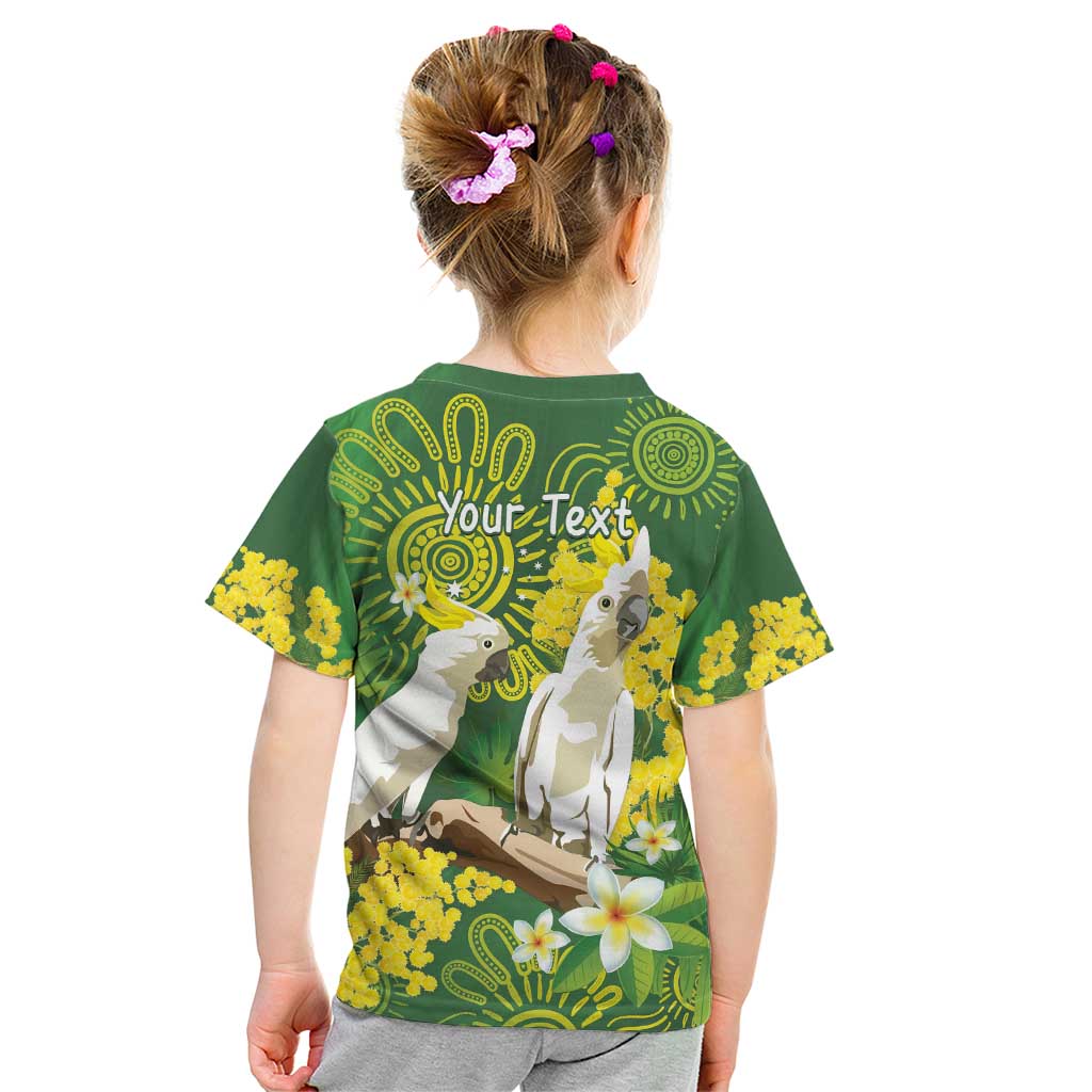 Personalised Australia Golden Wattle And Cacatua Galerita Kid T Shirt Aboriginal Art
