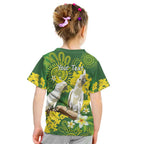 Personalised Australia Golden Wattle And Cacatua Galerita Kid T Shirt Aboriginal Art