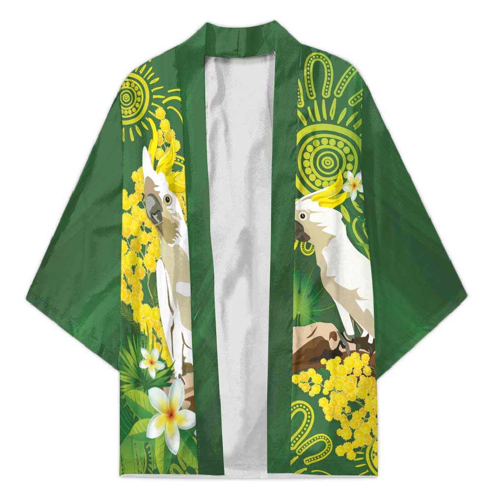 Personalised Australia Golden Wattle And Cacatua Galerita Kimono Aboriginal Art - Aussie Hoodie