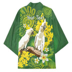Personalised Australia Golden Wattle And Cacatua Galerita Kimono Aboriginal Art - Aussie Hoodie