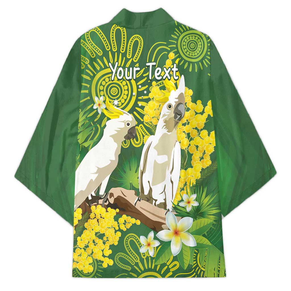 Personalised Australia Golden Wattle And Cacatua Galerita Kimono Aboriginal Art - Aussie Hoodie
