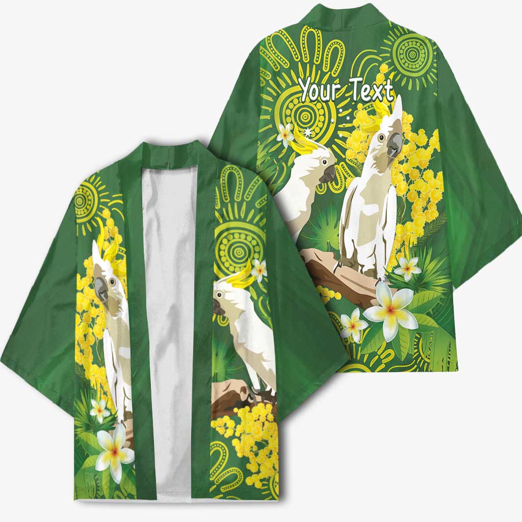 Personalised Australia Golden Wattle And Cacatua Galerita Kimono Aboriginal Art - Aussie Hoodie