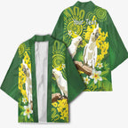 Personalised Australia Golden Wattle And Cacatua Galerita Kimono Aboriginal Art - Aussie Hoodie